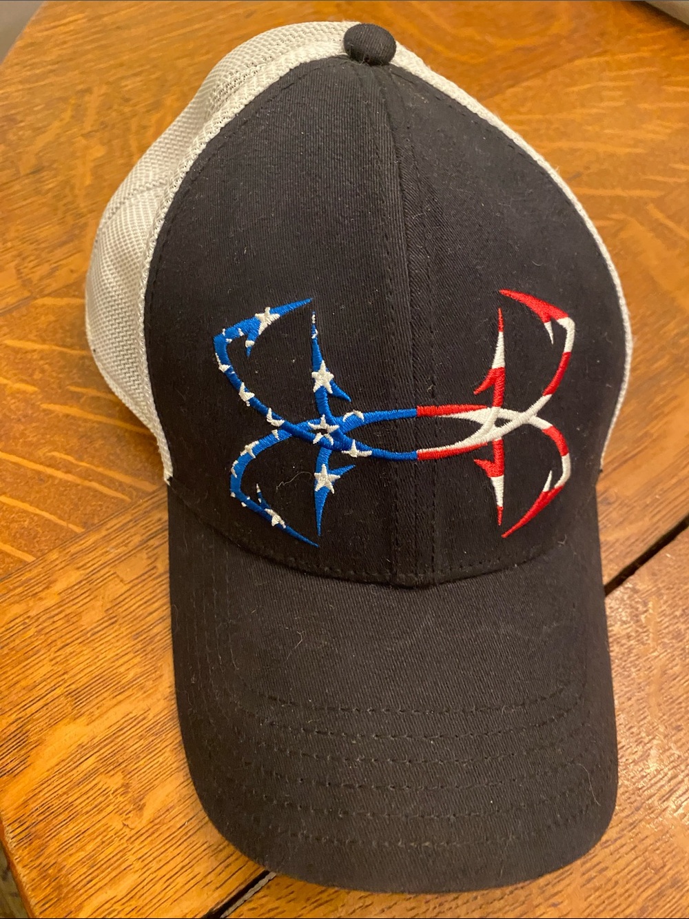 Under Armour White and Black Mesh Snapback Cap American Flag Logo